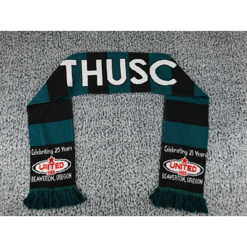 THUSC Soccer Scarf Beaverton Oregon United 1988 25 Years Teal Black Knit OS